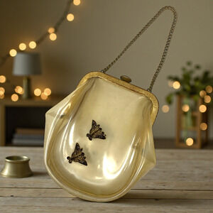 Vintage 1950s Rosenfeld Clear Draped Vinyl Evening Purse Bag Brass Insect Detail